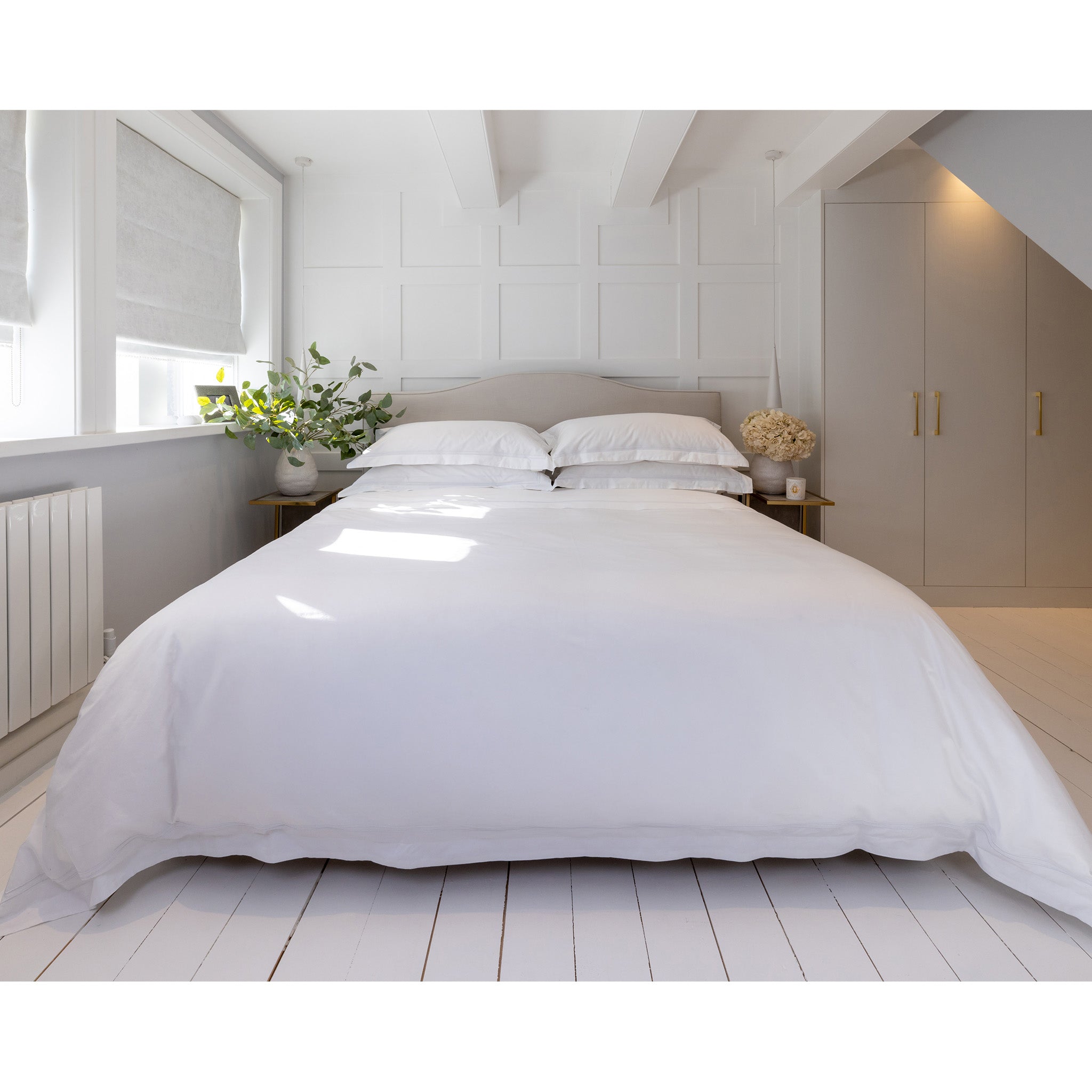 White Cotton Sateen Double Row Cord Oxford Pillow Case - 600 Thread Count